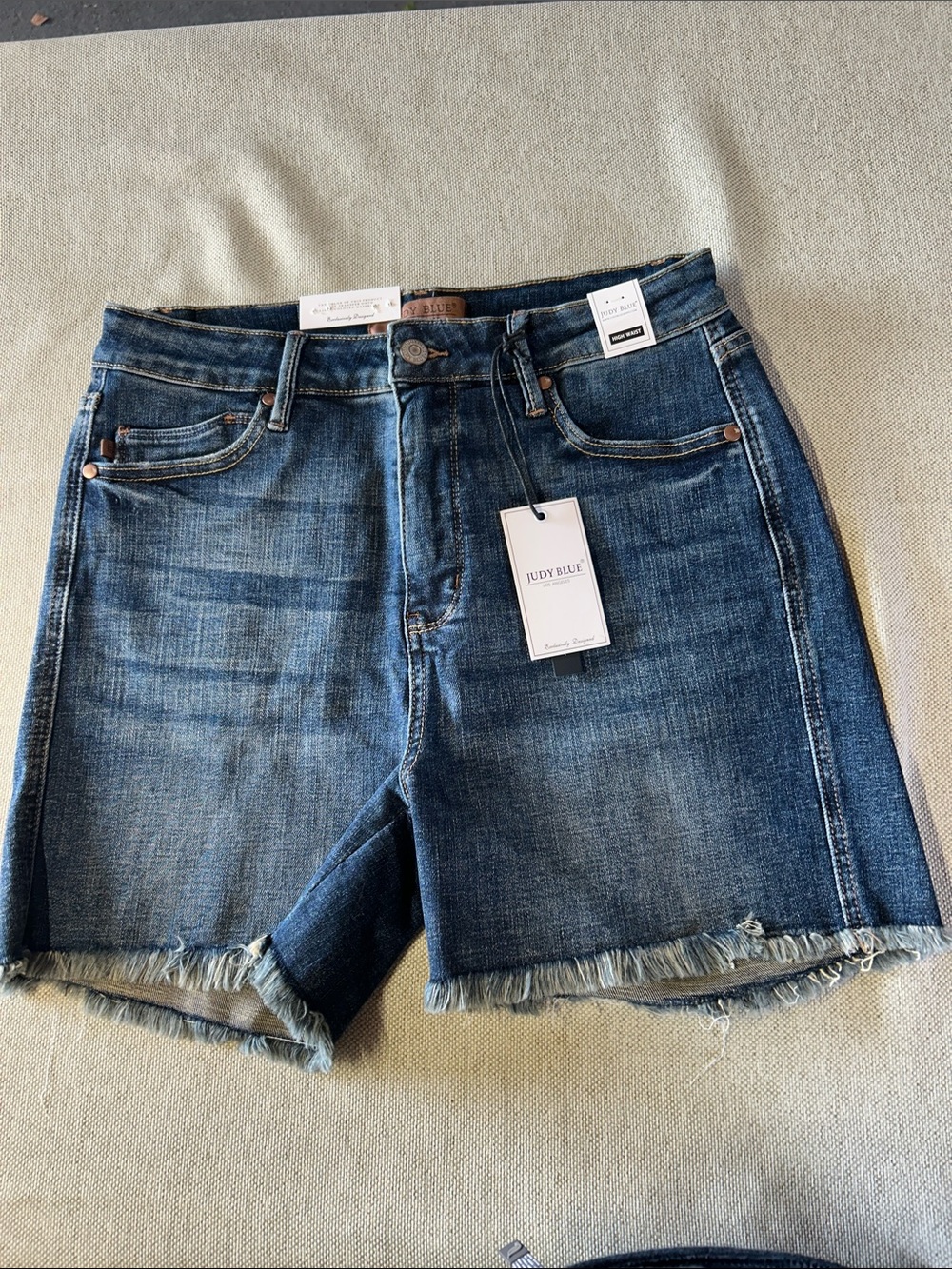 Judy Blue Distressed Blue Denim Frayed Hem Jean Shorts